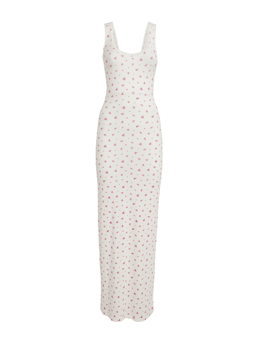 SKIMS SOFT LOUNGE LACE SCOOP NECK DRESS | NEON ORCHID ROSE PRINT